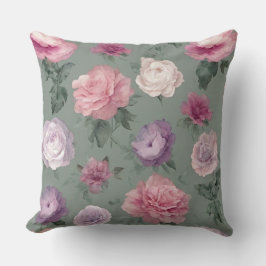 Cojín Decorativo rosa, púrpura y floral verde