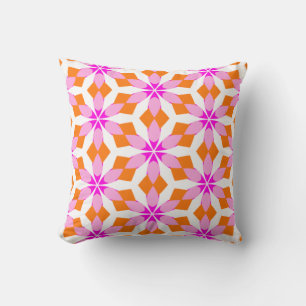 Cojín Decorativo Rosa Púrpura y Naranja Floral Geométrico