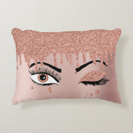 Cojín Decorativo Rosa Purpurina de goteo de ojecillos rosados de or