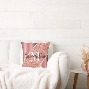 Cojín Decorativo Rosa Purpurina Relieve metalizado dorado