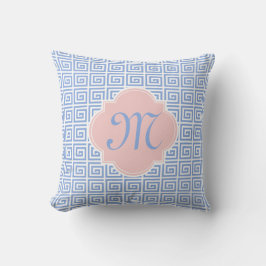Cojín Decorativo Rosa Quatrefoil dominante griego azul sereno del