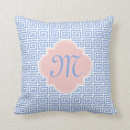 Cojín Decorativo Rosa Quatrefoil dominante griego azul sereno del