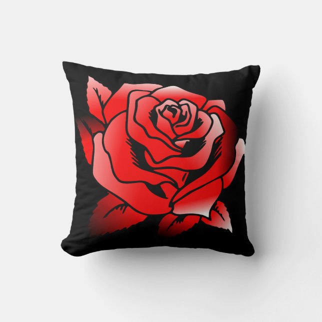 Cojín Decorativo Rosa Roja Con Contorno Negro (Anverso)
