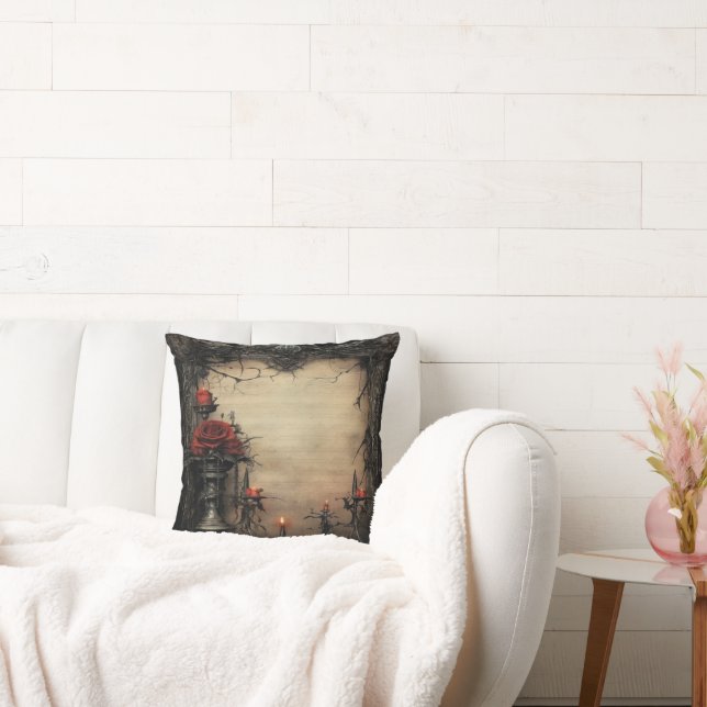 Cojín Decorativo Rosa roja de Halloween con velas (Sofá)