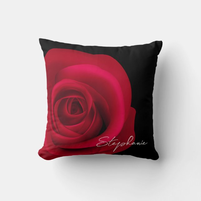 Cojín Decorativo Rosa Roja | Entrega de nombre personalizado (Anverso)