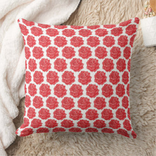 Cojín Decorativo Rosa Roja Patrón Floral Negro