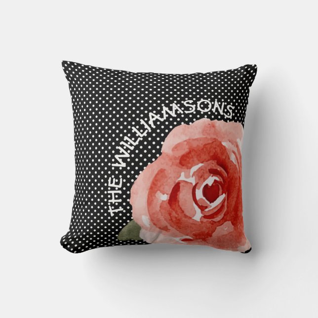 Cojín Decorativo Rosa roja personalizada en negro (Anverso)
