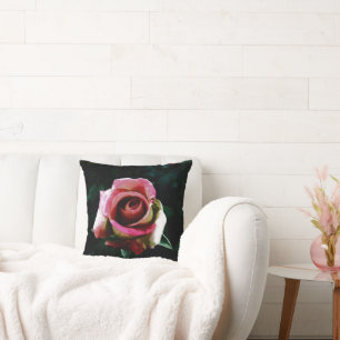 Cojín Decorativo Rosa roja pintada de petróleo