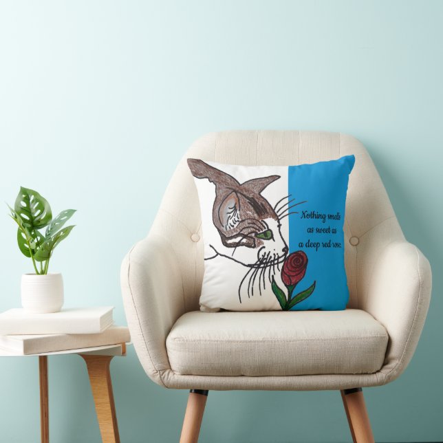 Cojín Decorativo Rosa roja profunda que huele a gato (Silla)