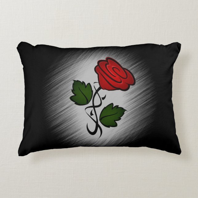Cojín Decorativo Rosa roja sobre negro (Anverso)