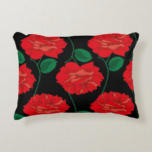 Cojín Decorativo Rosa roja sobre negro