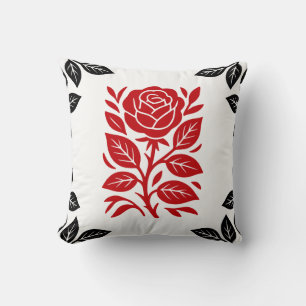 Cojín Decorativo Rosa Roja y Negra Floral Glam Moderna