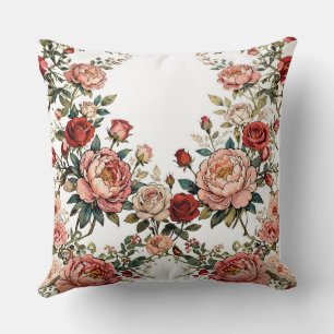 Cojín Decorativo Rosa Romántica Frontera Floral - Elegante Blanco 