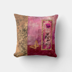 Cojín Decorativo Rosa rosa caliente grunge estilo floral