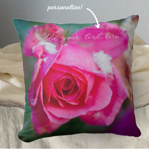 Cojín Decorativo Rosa rosa con copos de nieve
