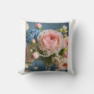 Cojín Decorativo Rosa rosa delicada con perla en jarrón