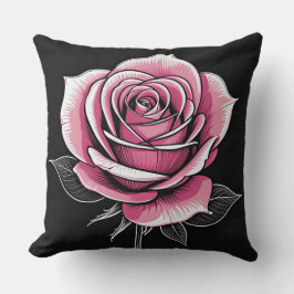 Cojín Decorativo Rosa rosa en negro