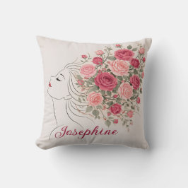 Cojín Decorativo Rosa Rosa Personalizada Floral Pelo Mujer Elegante