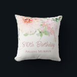 Cojín Decorativo Rosa Rosa Rosa Rubor y Dahlia 80th Birthday Throw<br><div class="desc">Dahlia rosa Rubor y toques de follaje verde Jade para una mujer 80 cumpleaños Fiesta regalo de regalo almohada. Personalizar el nombre y cumpleaños del que quieres celebrar.</div>
