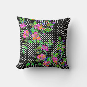 Cojín Decorativo Rosa rosa rosa vintage - puntos de polka en blanco