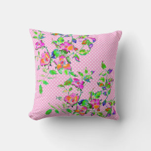 Cojín Decorativo Rosa rosa rosa vintage - puntos de polka rosa y bl