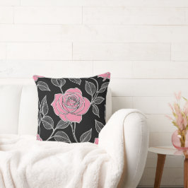 Cojín Decorativo Rosa rosa sobre negro