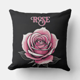 Cojín Decorativo Rosa rosa sobre negro (Rosa)