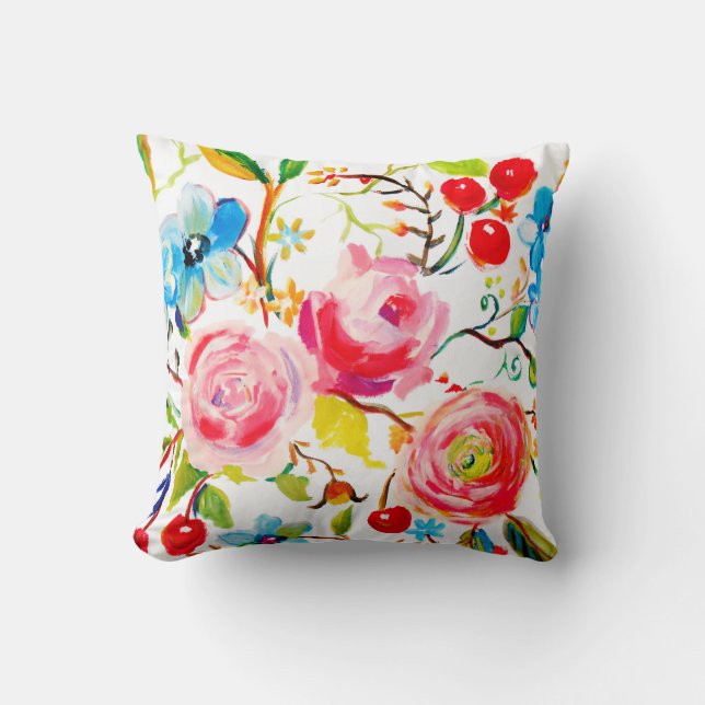 Cojín Decorativo Rosa rosa y blanco cereza (Anverso)