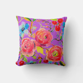 Cojín Decorativo Rosa rosa y Personalizable morado de cereza
