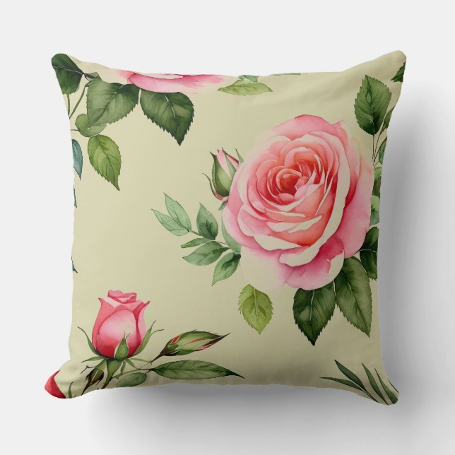 Cojín Decorativo Rosa rosa y Rosebud (Anverso)