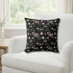 Cojín Decorativo Rosa Rubor Acuarela Floral Negro 