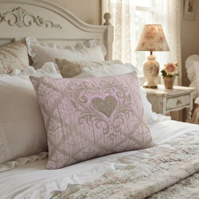 Cojín Decorativo Rosa Rubor Damask Con Corazón  (Subido por el creador)