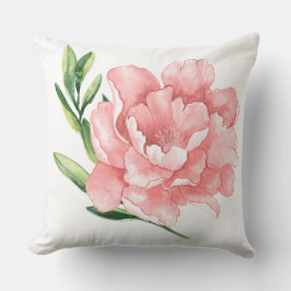 Cojín Decorativo Rosa Rubor en Rosa Acuarela y Hojas de Rama Verde