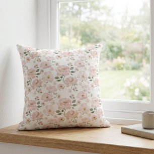 Cojín Decorativo Rosa Rubor Floral Acuarela