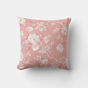 Cojín Decorativo Rosa Rubor Rosa Antigua Toile Patrón Floral