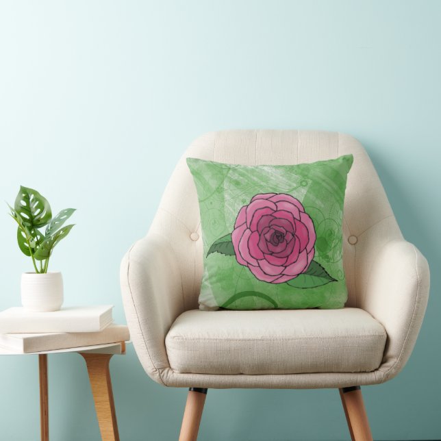 Cojín Decorativo Rosa Sobre El Pilar Verde (Silla)