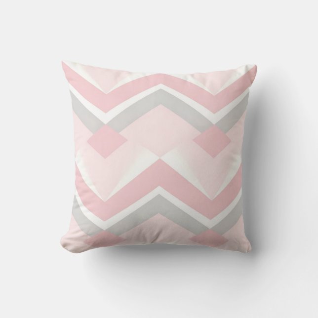 Cojín Decorativo Rosa Suave Chevron Geométrico (Anverso)