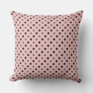 Cojín Decorativo rosa té (rojo), puntos grises y blancos