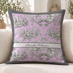 Cojín Decorativo rosa toile de jouy, decoración de toile de lago fr