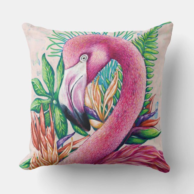 Cojín decorativo rosa tropical Flamingo Cute (Anverso)
