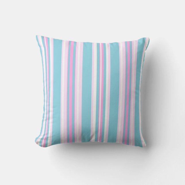 Cojín Decorativo Rosa, Turquesa, Tumbonas Blancas Stripes Pillow (Anverso)