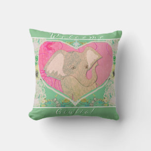 Cojín Decorativo Rosa verde elefante recién nacido