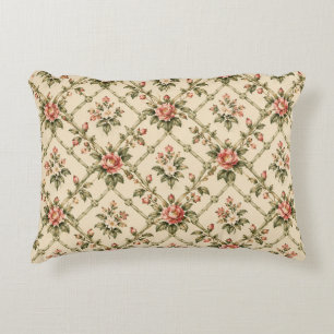 Cojín Decorativo Rosa Vintage Floral en Enrejado