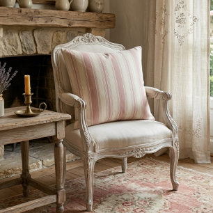 Cojín Decorativo Rosa Vintage y Rayas de Crema País Francés