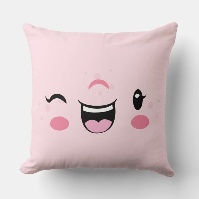 Cojín decorativo Rosa Winking Kawaii Face (Anverso)