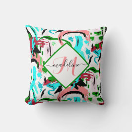 Cojín Decorativo Rosa y aqua abstracto personalizado