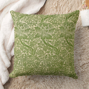 Cojín Decorativo Rosa y Cardo Floral Verde de William Morris