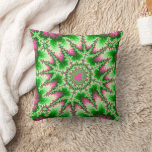 Cojín Decorativo Rosa y Fractal Verde a la moda