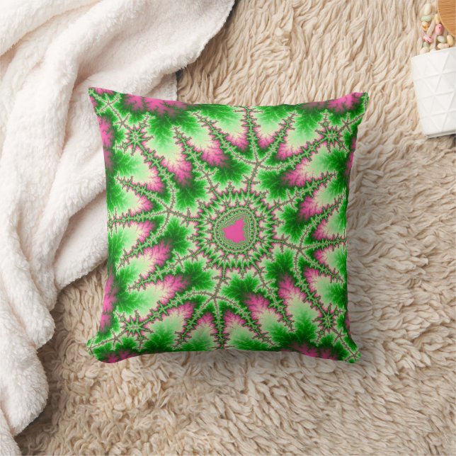 Cojín Decorativo Rosa y Fractal Verde a la moda (Manta)