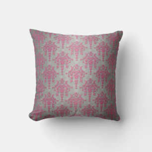 Cojín Decorativo Rosa y gris pálido floral Damasco de margarita